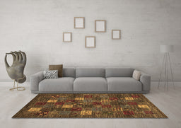Machine Washable Abstract Brown Contemporary Rug in a Living Room,, wshcon1616brn