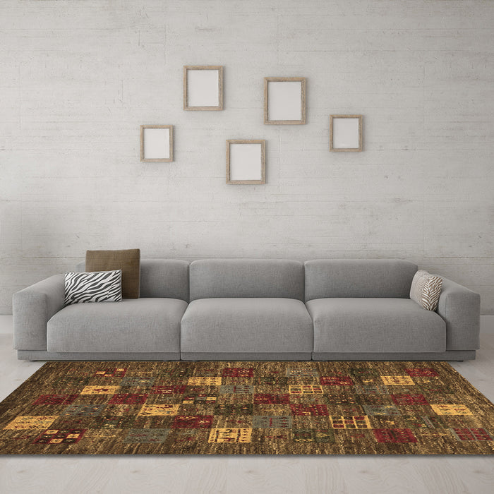 Machine Washable Abstract Brown Contemporary Rug in a Living Room,, wshcon1616brn