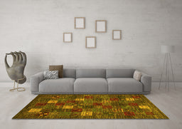 Machine Washable Abstract Yellow Contemporary Rug in a Living Room, wshcon1616yw