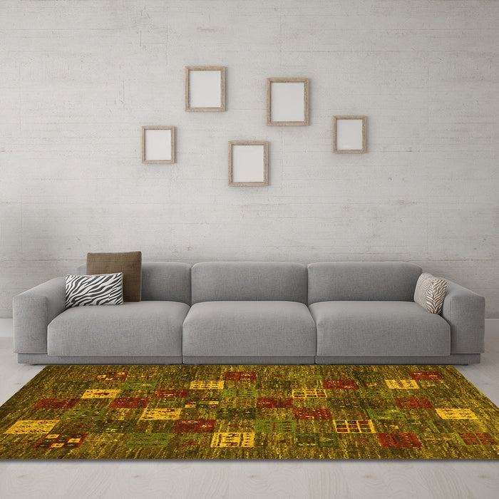 Machine Washable Abstract Yellow Contemporary Rug in a Living Room, wshcon1616yw