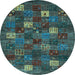 Round Machine Washable Abstract Light Blue Contemporary Rug, wshcon1616lblu