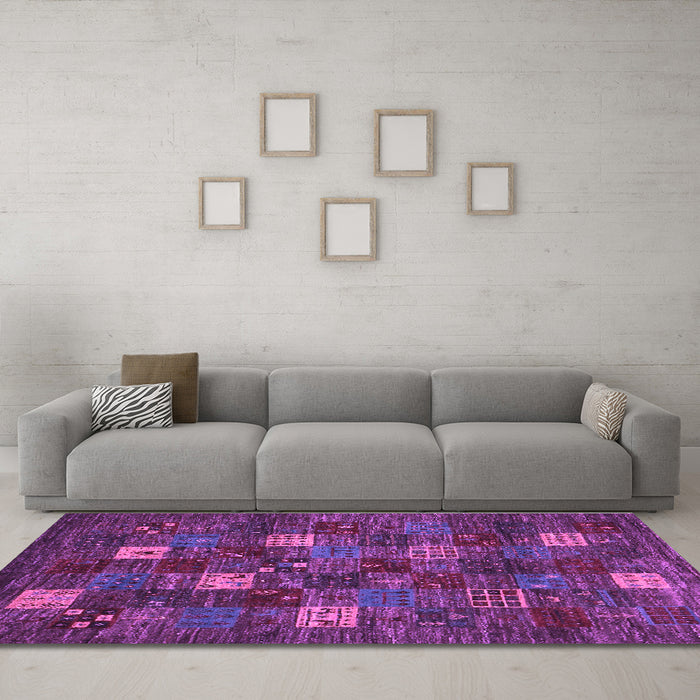 Machine Washable Abstract Purple Contemporary Area Rugs in a Living Room, wshcon1616pur
