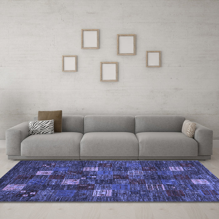 Machine Washable Abstract Blue Contemporary Rug in a Living Room, wshcon1616blu
