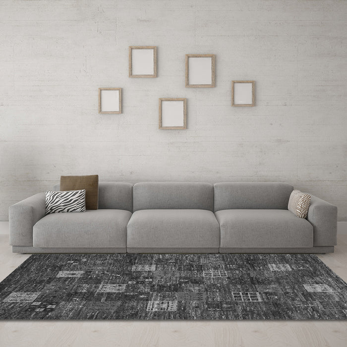 Machine Washable Abstract Gray Contemporary Rug in a Living Room,, wshcon1616gry