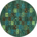 Round Machine Washable Abstract Turquoise Contemporary Area Rugs, wshcon1616turq