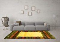 Machine Washable Abstract Yellow Contemporary Rug, wshcon1617yw