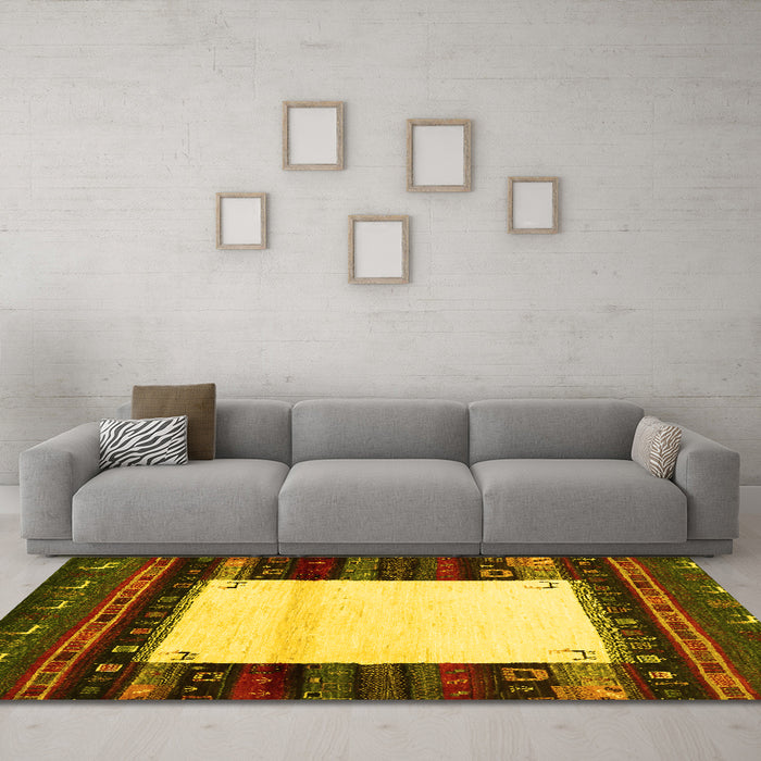 Machine Washable Abstract Yellow Contemporary Rug in a Living Room, wshcon1617yw
