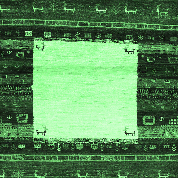 Square Machine Washable Abstract Emerald Green Contemporary Area Rugs, wshcon1617emgrn