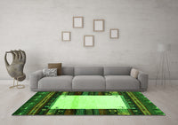 Machine Washable Abstract Green Contemporary Rug, wshcon1617grn