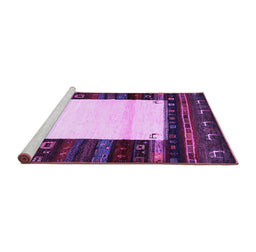 Sideview of Machine Washable Abstract Purple Contemporary Area Rugs, wshcon1617pur