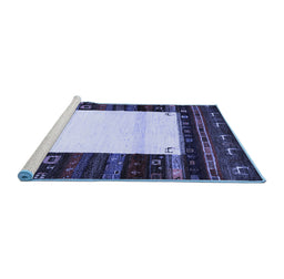 Sideview of Machine Washable Abstract Blue Contemporary Rug, wshcon1617blu