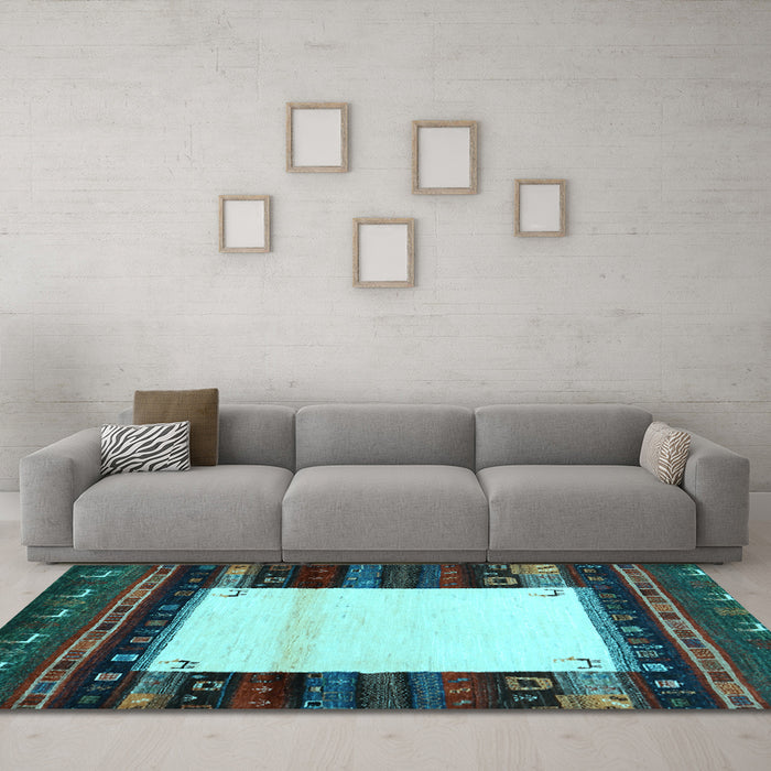 Machine Washable Abstract Light Blue Contemporary Rug in a Living Room, wshcon1617lblu