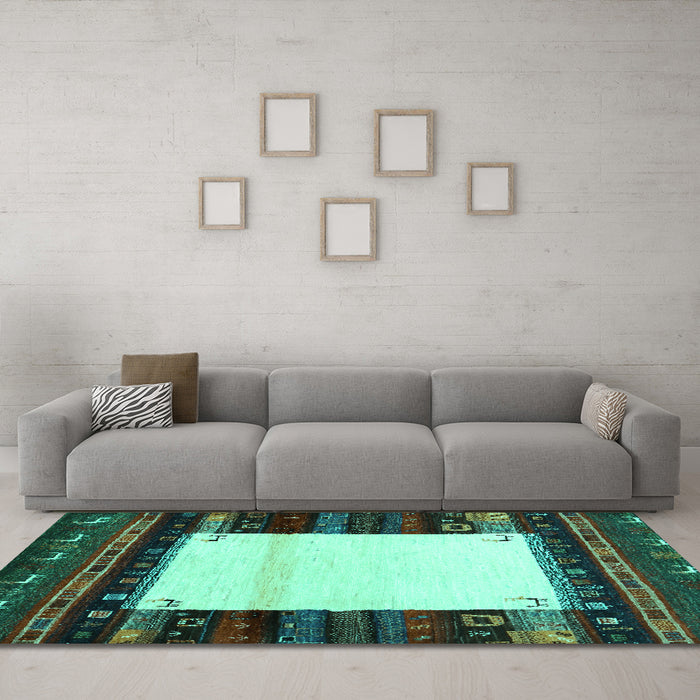 Machine Washable Abstract Turquoise Contemporary Area Rugs in a Living Room,, wshcon1617turq