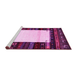 Sideview of Machine Washable Abstract Pink Contemporary Rug, wshcon1617pnk