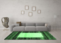 Machine Washable Abstract Emerald Green Contemporary Rug, wshcon1617emgrn