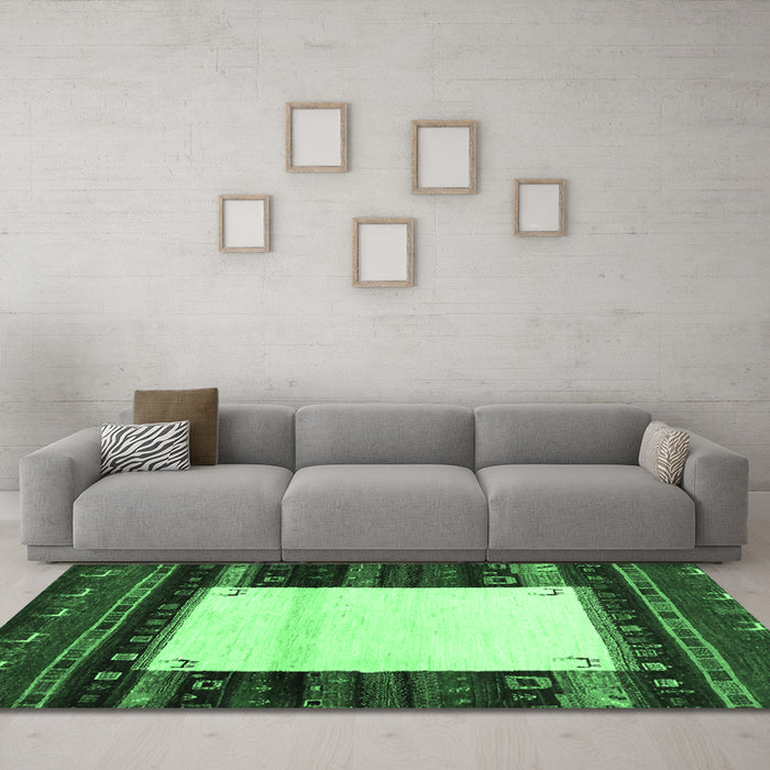 Machine Washable Abstract Emerald Green Contemporary Area Rugs in a Living Room,, wshcon1617emgrn