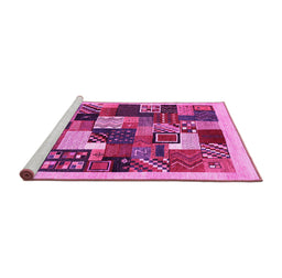 Sideview of Machine Washable Abstract Pink Contemporary Rug, wshcon1618pnk