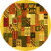 Round Machine Washable Abstract Yellow Contemporary Rug, wshcon1618yw