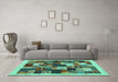 Machine Washable Abstract Turquoise Contemporary Area Rugs in a Living Room,, wshcon1618turq