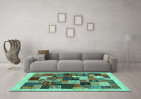 Machine Washable Abstract Turquoise Contemporary Rug, wshcon1618turq