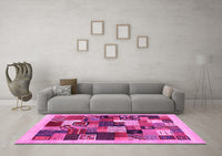 Machine Washable Abstract Pink Contemporary Rug, wshcon1618pnk