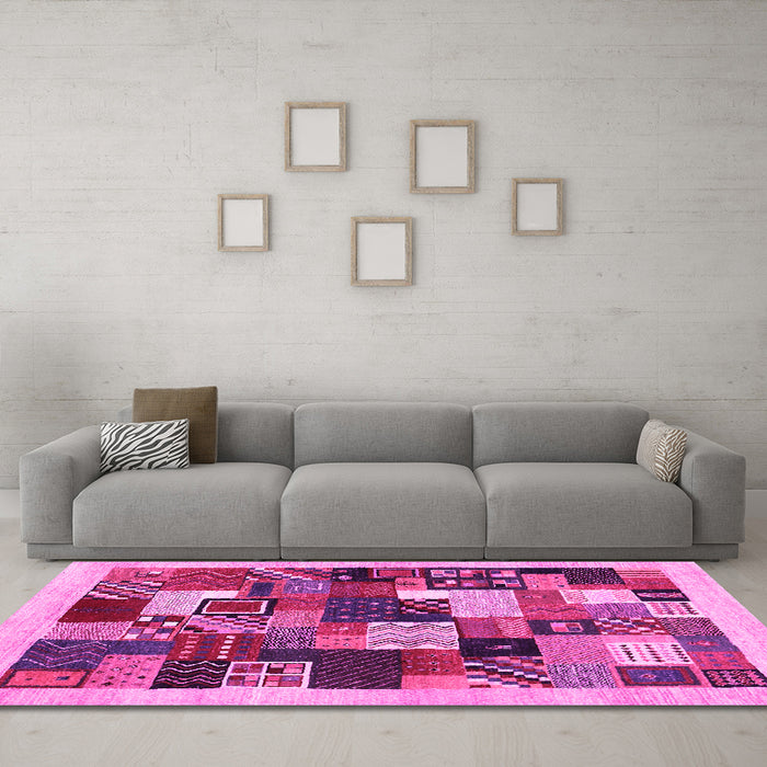 Machine Washable Abstract Pink Contemporary Rug in a Living Room, wshcon1618pnk