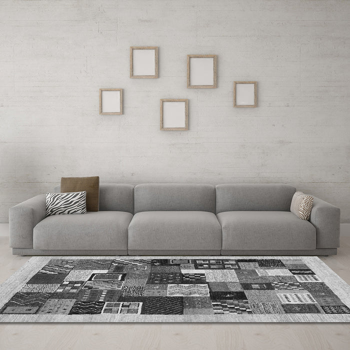 Machine Washable Abstract Gray Contemporary Rug in a Living Room,, wshcon1618gry