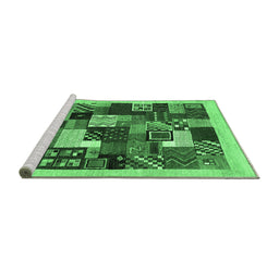 Sideview of Machine Washable Abstract Emerald Green Contemporary Area Rugs, wshcon1618emgrn