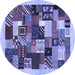 Round Abstract Blue Contemporary Rug, con1618blu