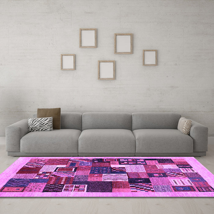 Machine Washable Abstract Purple Contemporary Area Rugs in a Living Room, wshcon1618pur