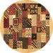 Round Abstract Brown Contemporary Rug, con1618brn