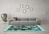 Machine Washable Abstract Light Blue Contemporary Rug, wshcon1618lblu