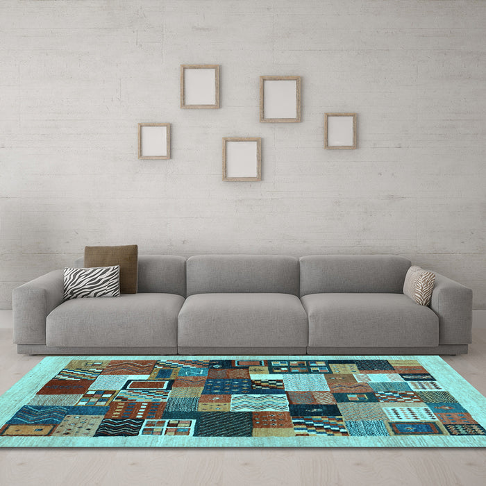 Machine Washable Abstract Light Blue Contemporary Rug in a Living Room, wshcon1618lblu