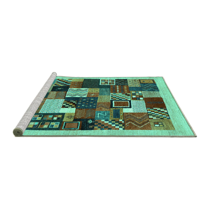 Sideview of Machine Washable Abstract Turquoise Contemporary Area Rugs, wshcon1618turq