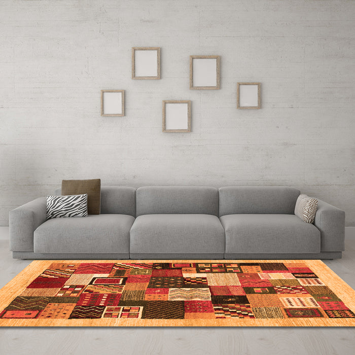 Machine Washable Abstract Orange Contemporary Area Rugs in a Living Room, wshcon1618org