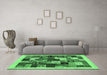 Machine Washable Abstract Emerald Green Contemporary Area Rugs in a Living Room,, wshcon1618emgrn