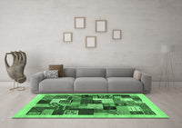 Machine Washable Abstract Emerald Green Contemporary Rug, wshcon1618emgrn