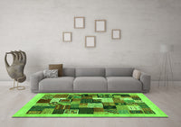 Machine Washable Abstract Green Contemporary Rug, wshcon1618grn