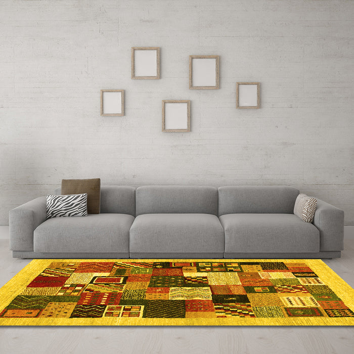 Machine Washable Abstract Yellow Contemporary Rug in a Living Room, wshcon1618yw