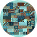 Round Abstract Light Blue Contemporary Rug, con1618lblu