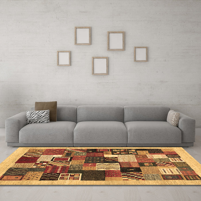Machine Washable Abstract Brown Contemporary Rug in a Living Room,, wshcon1618brn