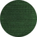 Round Machine Washable Abstract Emerald Green Contemporary Area Rugs, wshcon1619emgrn