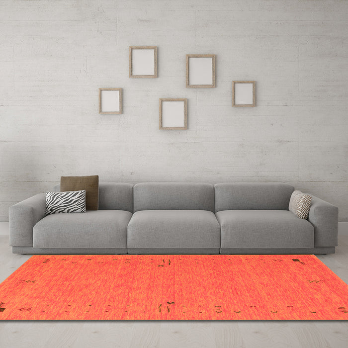 Machine Washable Abstract Orange Contemporary Area Rugs in a Living Room, wshcon161org