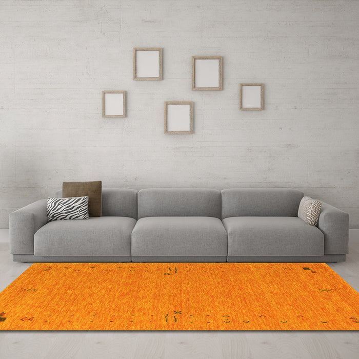Machine Washable Abstract Yellow Contemporary Rug in a Living Room, wshcon161yw
