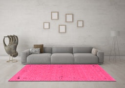 Machine Washable Abstract Pink Contemporary Rug in a Living Room, wshcon161pnk