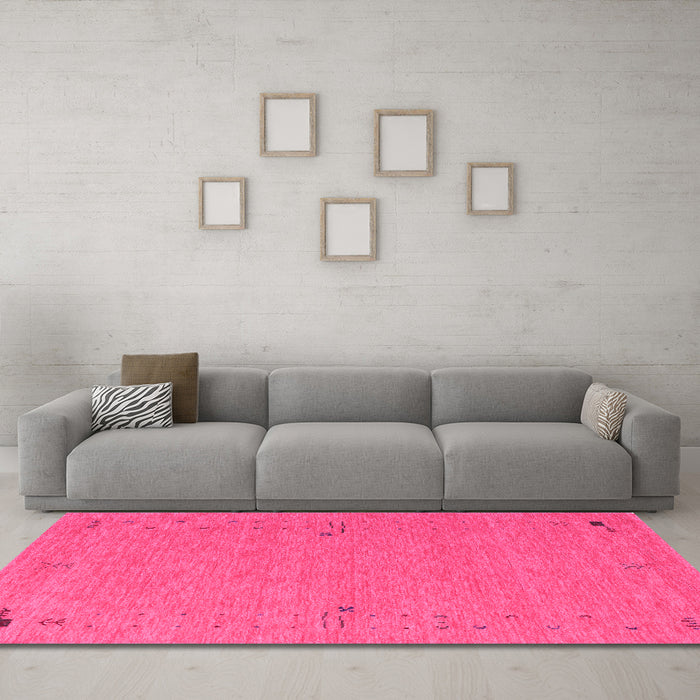 Machine Washable Abstract Pink Contemporary Rug in a Living Room, wshcon161pnk