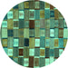 Round Machine Washable Abstract Turquoise Contemporary Area Rugs, wshcon1620turq