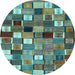 Round Abstract Light Blue Contemporary Rug, con1620lblu