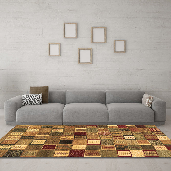 Machine Washable Abstract Brown Contemporary Rug in a Living Room,, wshcon1620brn