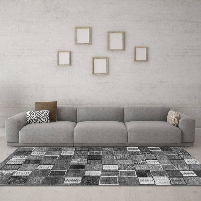 Machine Washable Abstract Gray Contemporary Rug in a Living Room,, wshcon1620gry